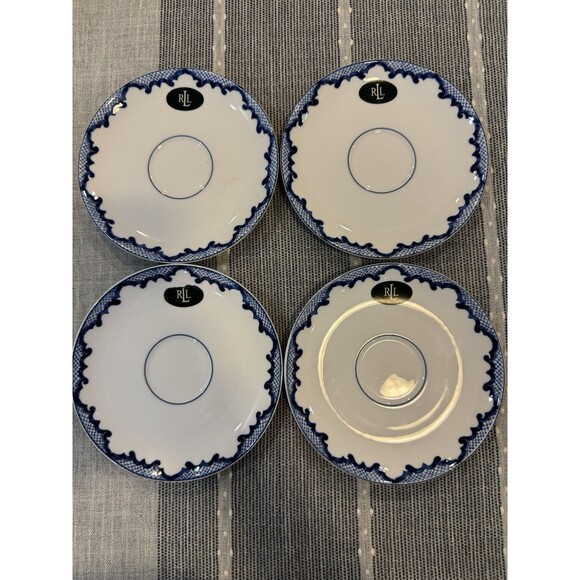 New Lauren Ralph Lauren Mandarin Blue Tea/coffee Cup & Saucers Set Of 4 Retired - Picture 3 of 7